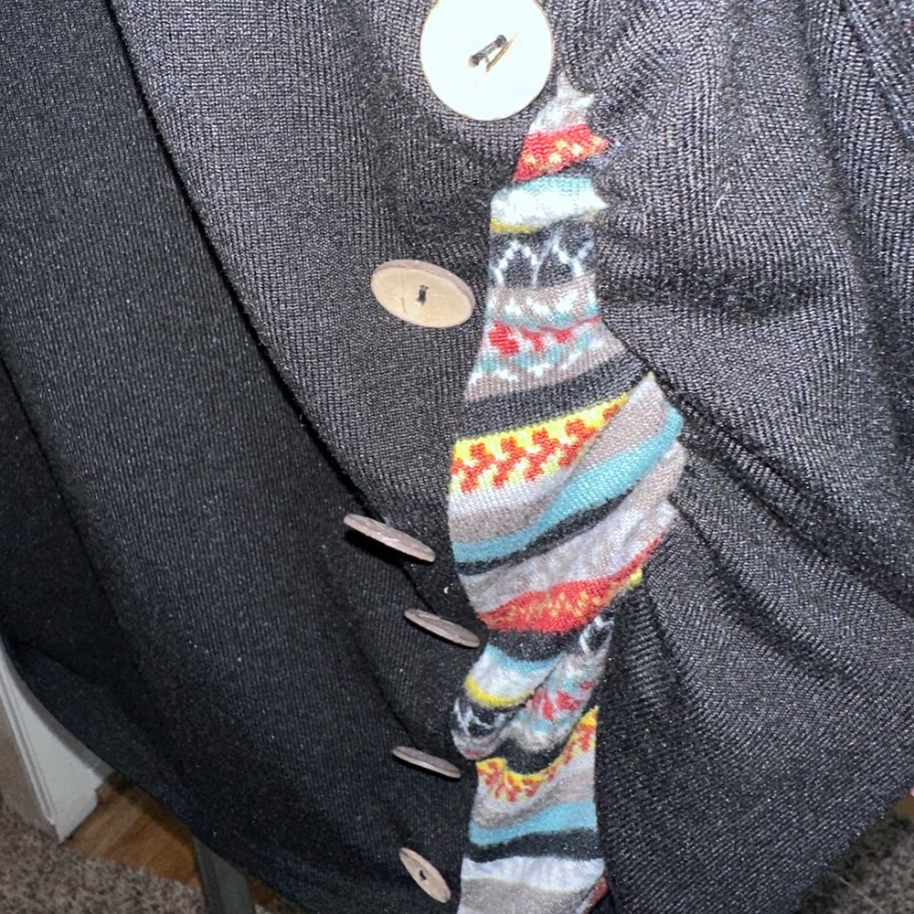 Black Top with Multicolor Scarf Accent - Picture 2 of 4
